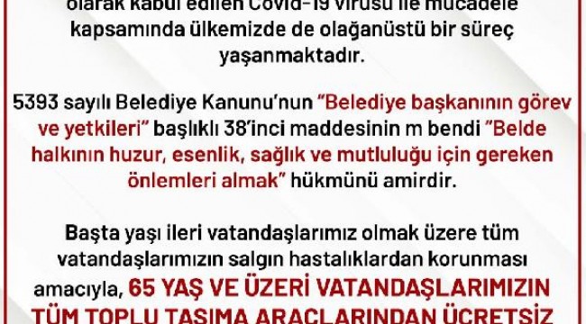 Ankara'da, 65 yaş üstüne ücretsiz toplu ulaşım durduruldu