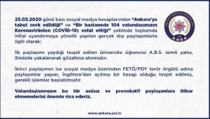 Ankara'da provokatif koronavirüs paylaşımına gözaltı