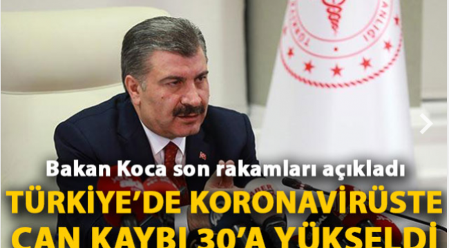 Sağlık Bakanı Koca son rakamları açıkladı: Türkiye'de koronavirüste can kaybı 30'a yükseldi