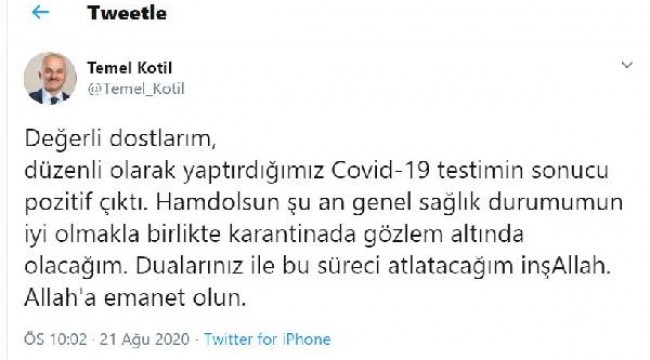 TUSAŞ Genel Müdürü Kotil koronavirüse yakalandı