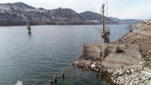 Sivas'ta baraj ve göletlerin suyu çekildi; evler, mezarlar ortaya çıktı