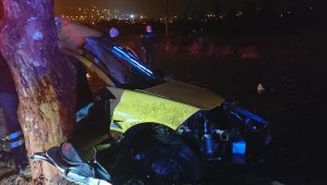 Taksi refüjdeki ağaca çarptı: 2 ölü, 1 yaralı