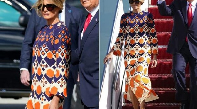 Trump çifti Florida'ya indi: Melania Trump'ın elbisesi dikkat çekti