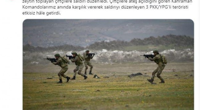MSB: Azez'de çiftçilere saldıran 3 PKKYPG'li etkisiz hale getirildi