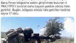MSB: Saldırı girişiminde bulunan 4 PKKYPG'li etkisiz hale getirildi