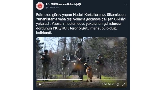 MSB: Yunanistan'a geçmeye çalışan 4'ü PKKKCK mensubu 6 kişi yakalandı